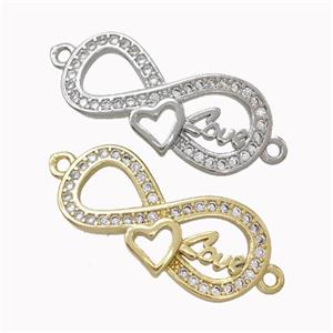 Copper Infinity Connector Micropave Zirconia Heart Love Mixed, approx 11-24mm [FN45422]