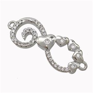 Copper Infinity Connector Micropave Zirconia Heart Platinum Plated, approx 11-25mm [FN45426]