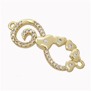 Copper Infinity Connector Micropave Zirconia Heart Gold Plated, approx 11-25mm [FN45427]