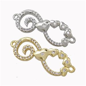 Copper Infinity Connector Micropave Zirconia Heart Mixed, approx 11-25mm [FN45429]