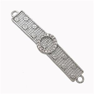 Wristwatch Charms Copper Connector Micropave Zirconia Curving Platinum Plated, approx 6-34mm [FN45445]