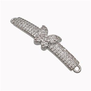 Wristwatch Charms Copper Connector Micropave Zirconia Butterfly Curving Platinum Plated, approx 8-10mm, 5-30mm [FN45448]