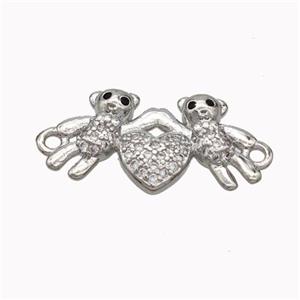 Copper Bear Connectore Pave Zirconia Heart Platinum Plated, approx 12-20mm [FN45454]