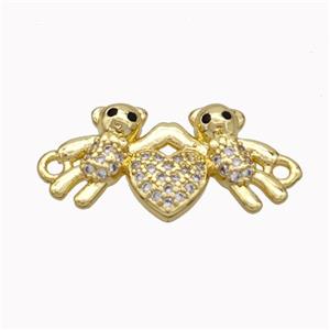 Copper Bear Connectore Pave Zirconia Heart Gold Plated, approx 12-20mm [FN45455]