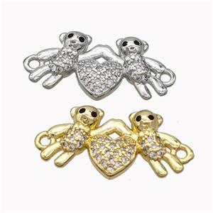 Copper Bear Connectore Pave Zirconia Heart Mixed, approx 12-20mm [FN45456]
