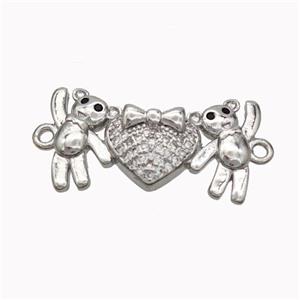 Copper Bear Connectore Pave Zirconia Heart Platinum Plated, approx 13-23mm [FN45457]