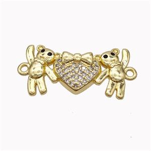 Copper Bear Connectore Pave Zirconia Heart Gold Plated, approx 13-23mm [FN45458]