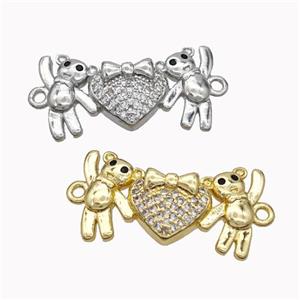 Copper Bear Connectore Pave Zirconia Heart Mixed, approx 13-23mm [FN45459]