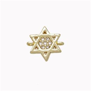 Copper Davidstar Connector Micropave Zirconia Gold Plated, approx 10mm [FN45460]