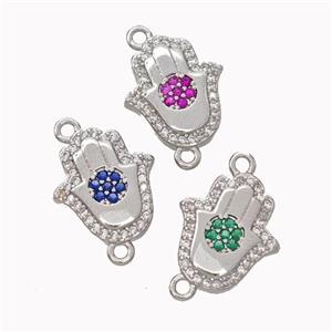 Copper Hamsahand Pendant Micropave Zirconia Platinum Plated Mixed, approx 13-15mm [FN45466]