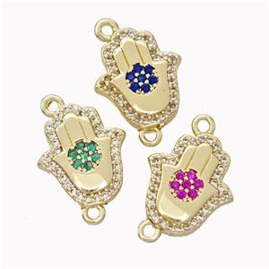 Copper Hamsahand Pendant Micropave Zirconia Gold Plated Mixed, approx 13-15mm [FN45471]
