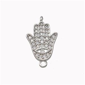 Copper Hamsahand Connector Micropave Zirconia Platinum Plated, approx 9-11mm [FN45495]