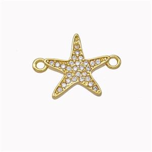 Copper Starfish Connector Micropave Zirconia Gold Plated, approx 14mm [FN45508]