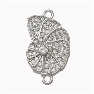 Nautilus Charms Copper Spiral Shell Connector Pave Zirconia Platinum Plated, approx 12-16mm [FN45525]