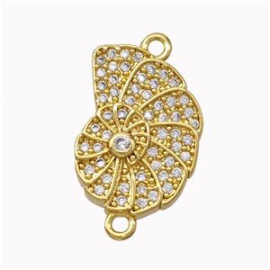 Nautilus Charms Copper Spiral Shell Connector Pave Zirconia Gold Plated, approx 12-16mm [FN45526]