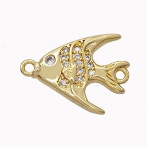 Copper Fish Connector Micropave Zirconia Gold Plated, approx 14-16mm [FN45529]