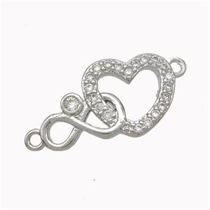 Copper Heart Infinity Connector Micropave Zirconia Platinum Plated, approx 11-20mm [FN45537]