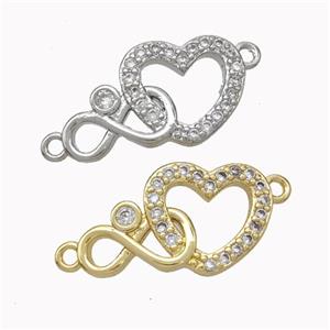 Copper Heart Infinity Connector Micropave Zirconia Mixed, approx 11-20mm [FN45539]