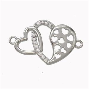 Copper Heart Connector Micropave Zirconia Platinum Plated, approx 15-20mm [FN45540]