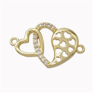 Copper Heart Connector Micropave Zirconia Gold Plated, approx 15-20mm [FN45541]