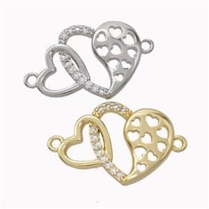 Copper Heart Connector Micropave Zirconia Mixed, approx 15-20mm [FN45542]