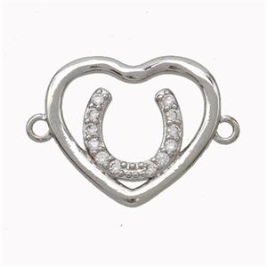 Copper Heart Connector Micropave Zirconia Horseshoe Platinum Plated, approx 18-20mm [FN45543]