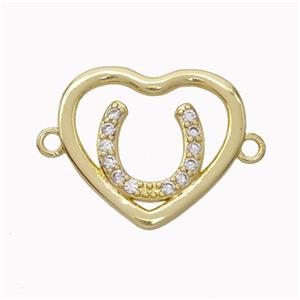 Copper Heart Connector Micropave Zirconia Horseshoe Gold Plated, approx 18-20mm [FN45544]