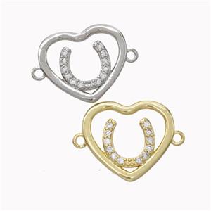 Copper Heart Connector Micropave Zirconia Horseshoe Mixed, approx 18-20mm [FN45545]