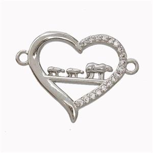 Copper Heart Connector Micropave Zirconia Platinum Plated, approx 18-20mm [FN45546]