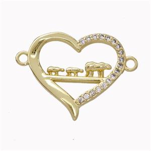 Copper Heart Connector Micropave Zirconia Gold Plated, approx 18-20mm [FN45547]