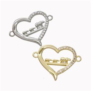 Copper Heart Connector Micropave Zirconia Mixed, approx 18-20mm [FN45548]