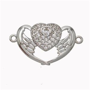 Copper Heart Angelwings Micropave Zirconia Platinum Plated, approx 14-20mm [FN45549]