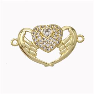 Copper Heart Angelwings Micropave Zirconia Gold Plated, approx 14-20mm [FN45550]