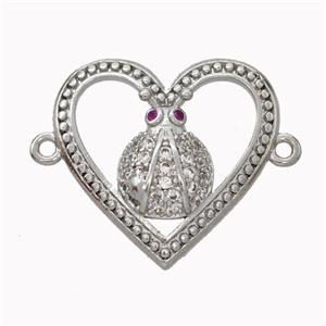 Copper Heart Micropave Zirconia Ladybug Platinum Plated, approx 20-21mm [FN45554]