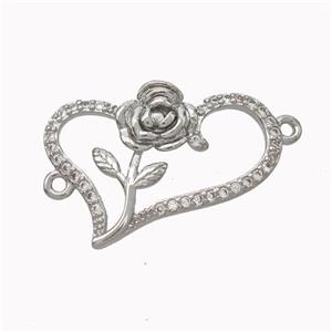 Copper Heart Micropave Zirconia Flower Platinum Plated, approx 18-25mm [FN45556]
