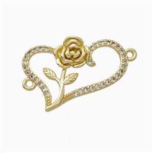 Copper Heart Micropave Zirconia Flower Gold Plated, approx 18-25mm [FN45557]