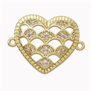 Copper Heart Micropave Zirconia Fan Gold Plated, approx 20-22mm [FN45561]