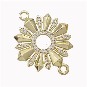 Copper Sunflower Connector Micropave Zirconia Gold Plated, approx 27mm [FN45563]