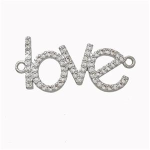 Copper LOVE Connector Micropave Zirconia Platinum Plated, approx 10-22mm [FN45564]