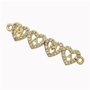 Copper MAMA Connector Micropave Zirconia Heart Gold Plated, approx 7.5-30mm [FN45568]