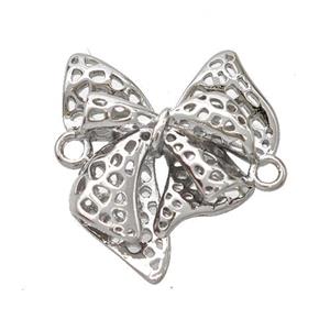 Copper Bowknot Connector Hollow Platinum Plated, approx 20-21mm [FN45576]
