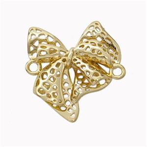 Copper Bowknot Connector Hollow Gold Plated, approx 20-21mm [FN45577]