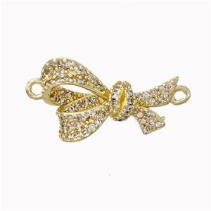 Copper Bowknot Connector Micropave Zirconia Gold Plated, approx 12-20mm [FN45578]