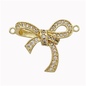 Copper Bowknot Pendant Micropave Zirconia Gold Plated, approx 22-24mm [FN45580]