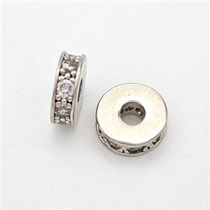 Copper Heishi Spacer Beads Micropave Zirconia Platinum Plated, approx 7mm, 2mm hole [FN45587]