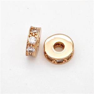 Copper Heishi Spacer Beads Micropave Zirconia Rose Gold, approx 7mm, 2mm hole [FN45589]