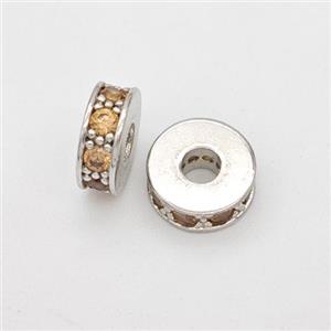 Copper Heishi Spacer Beads Micropave Zirconia Platinum Plated, approx 7mm, 2mm hole [FN45592]