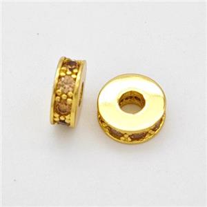 Copper Heishi Spacer Beads Micropave Zirconia Gold Plated, approx 7mm, 2mm hole [FN45593]