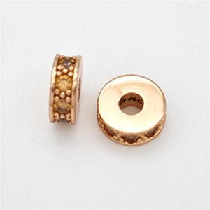 Copper Heishi Spacer Beads Micropave Zirconia Rose Gold, approx 7mm, 2mm hole [FN45594]