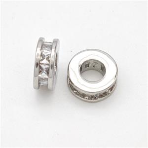 Copper Heishi Spacer Beads Micropave Zirconia Large Hole Platinum Plated, approx 9mm, 4mm hole [FN45600]